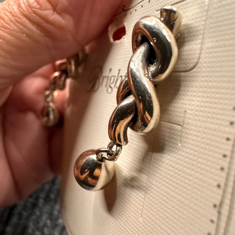 Brighton Interlok Drop Post Earrings Silver Tone Single Knot Dangle JA0135